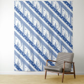 Abstract blauw en wit wandkleed (In situ)