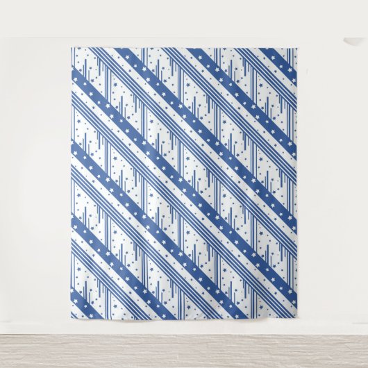 Abstract blauw en wit wandkleed (Voorkant)