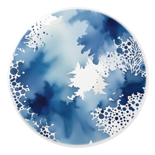 Abstract blauw en wit Waterverf ontwerp Keramische Knop (Voorkant)