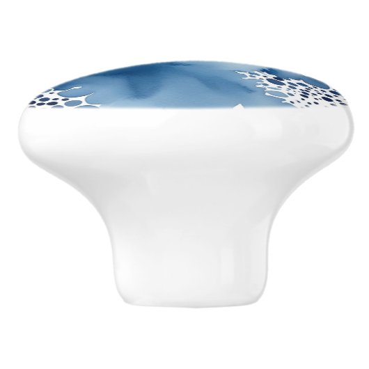Abstract blauw en wit Waterverf ontwerp Keramische Knop (Zijkant)