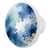 Abstract blauw en wit Waterverf ontwerp Keramische Knop (Rechts)