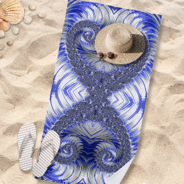 Abstract Blauw en Witte Spiral Fractal Strandlaken
