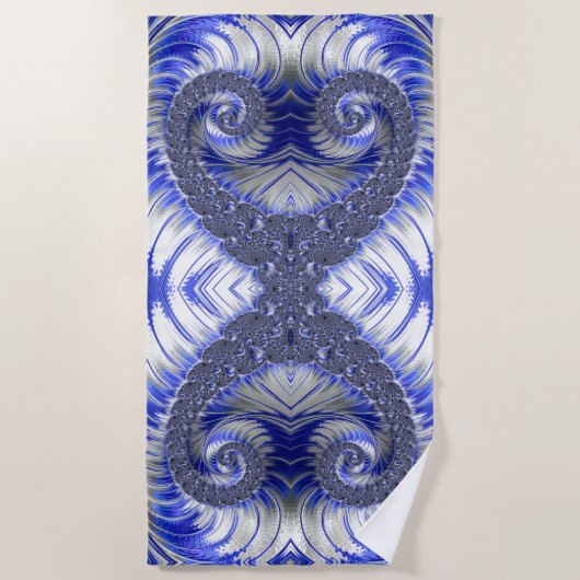 Abstract Blauw en Witte Spiral Fractal Strandlaken (Voorkant)