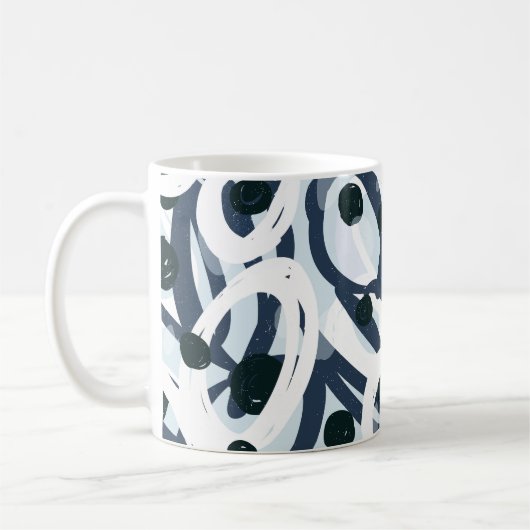 Abstract blauw en zeemanspenseelschilderij illus koffiemok (Links)