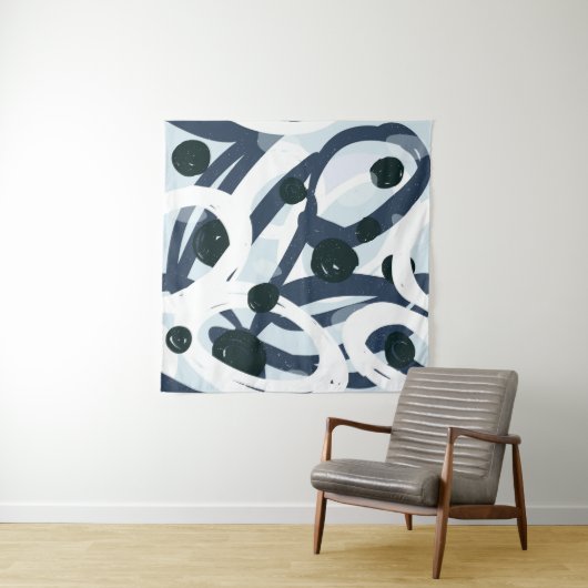 Abstract blauw en zeemanspenseelschilderij illus wandkleed (In Situ (horizontaal))