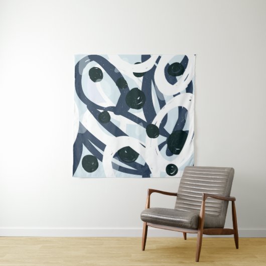 Abstract blauw en zeemanspenseelschilderij illus wandkleed (In situ)