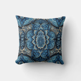 Abstract Blauw en Zilver Bloemen Kussen