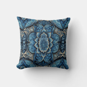 Abstract Blauw en Zilver Bloemen Kussen