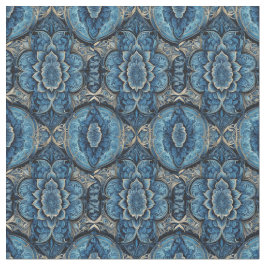 Abstract Blauw en Zilver Bloemen Stof