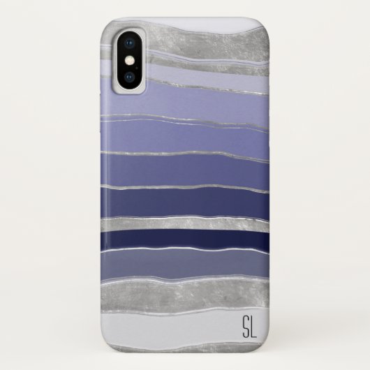 Abstract blauw en zilver gepersonaliseerd Case-Mate iPhone case (Achterkant)