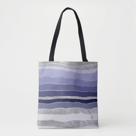 Abstract blauw en zilver gepersonaliseerd tote bag (Voorkant)
