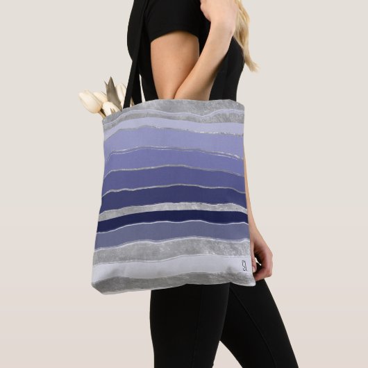 Abstract blauw en zilver gepersonaliseerd tote bag (Dichtbij)