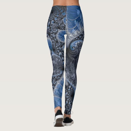 Abstract Blauw en zwart Intricate Fractal Leggings (Achterkant)