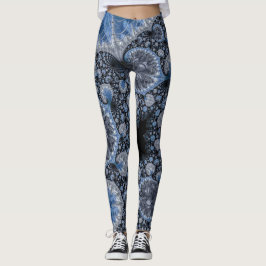 Abstract Blauw en zwart Intricate Fractal Leggings