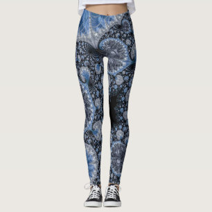 Abstract Blauw en zwart Intricate Fractal Leggings