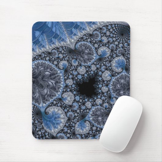 Abstract Blauw en zwart Intricate Fractal Muismat (Met muis)