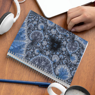 Abstract Blauw en zwart Intricate Fractal Notitieboek