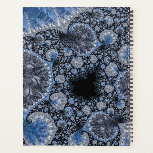 Abstract Blauw en zwart Intricate Fractal Planner (Achterkant)