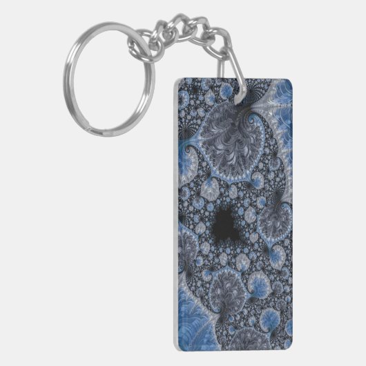 Abstract Blauw en zwart Intricate Fractal Sleutelhanger (Voorkant Links)