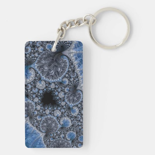 Abstract Blauw en zwart Intricate Fractal Sleutelhanger (achterkant)