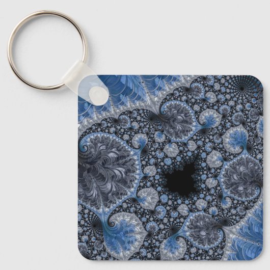Abstract Blauw en zwart Intricate Fractal Sleutelhanger (Voorkant)