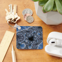 Abstract Blauw en zwart Intricate Fractal Sleutelhanger