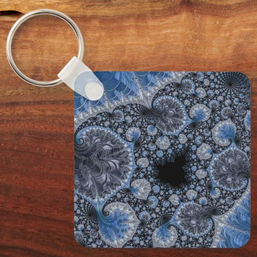Abstract Blauw en zwart Intricate Fractal Sleutelhanger (Voorkant)