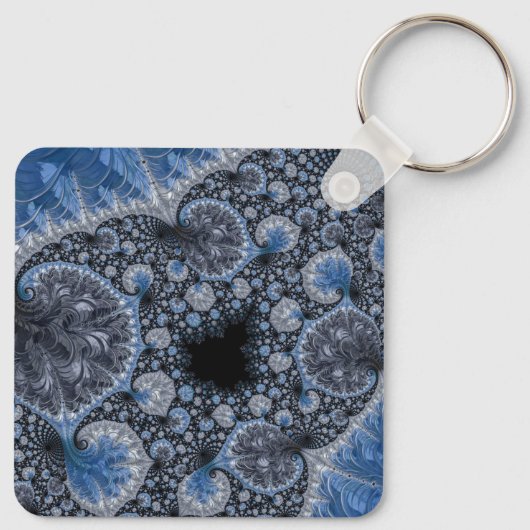 Abstract Blauw en zwart Intricate Fractal Sleutelhanger (Achterkant)