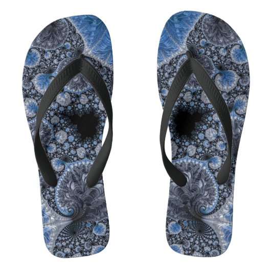 Abstract Blauw en zwart Intricate Fractal Teenslippers (Voetbed)