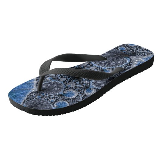 Abstract Blauw en zwart Intricate Fractal Teenslippers (Schuin)