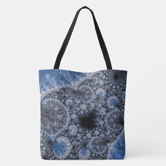 Abstract Blauw en zwart Intricate Fractal Tote Bag (Achterkant)