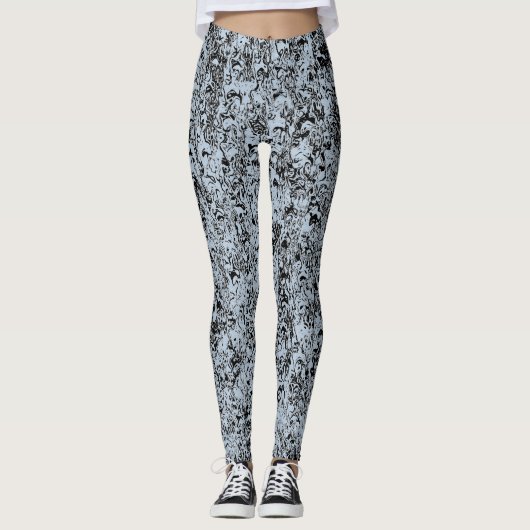 Abstract blauw en zwart Patroon Leggings (Voorkant)