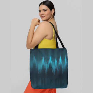 abstract blauw en zwart spitspatroon tote bag