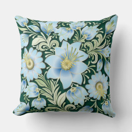 Abstract Blauw Floral Ornament op groene achtergro Kussen