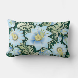 Abstract Blauw Floral Ornament op groene achtergro Kussen