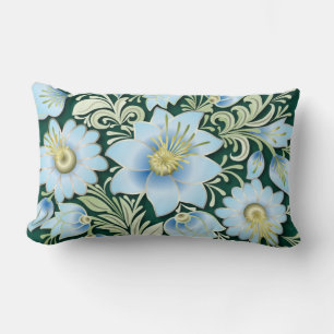 Abstract Blauw Floral Ornament op groene achtergro Kussen