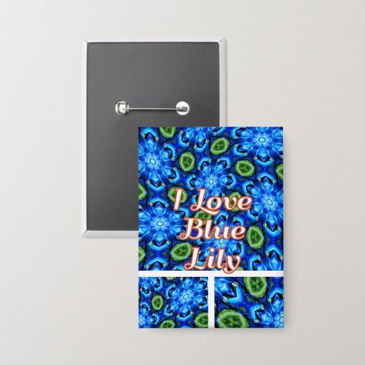 Abstract blauw Floral Patroon Button (Voorkant / Achterkant)