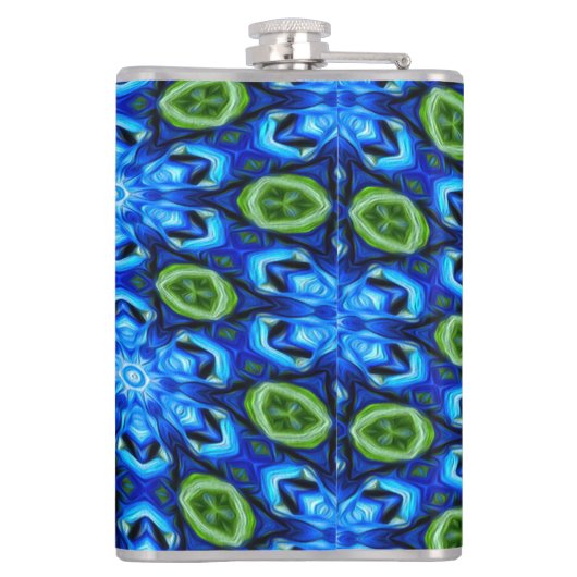 Abstract blauw Floral Patroon Heupfles (Achterkant)