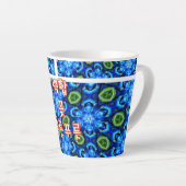 Abstract blauw Floral Patroon Latte Mok (Rechterhoek)