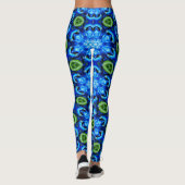 Abstract blauw Floral Patroon Leggings (Achterkant)