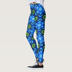 Abstract blauw Floral Patroon Leggings