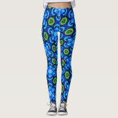 Abstract blauw Floral Patroon Leggings (Voorkant)