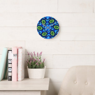 Abstract blauw Floral Patroon Ronde Klok