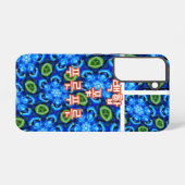 Abstract blauw Floral Patroon Samsung Galaxy Hoesje (Achterkant horizontaal)