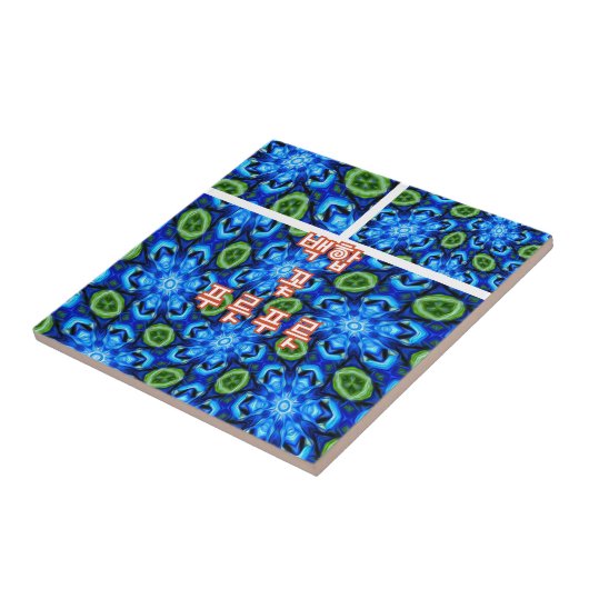 Abstract blauw Floral Patroon Tegeltje (Zijkant)