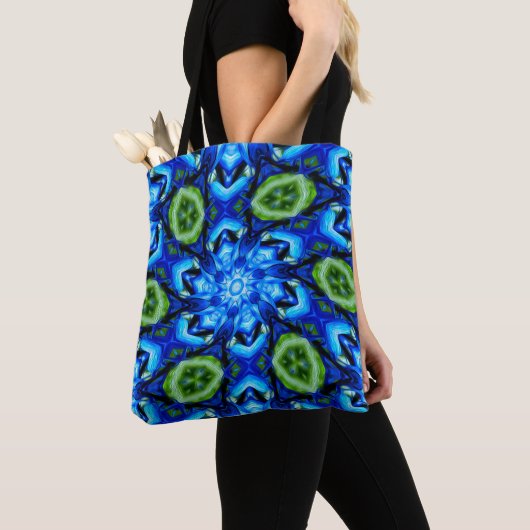 Abstract blauw Floral Patroon Tote Bag (Dichtbij)