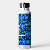Abstract blauw Floral Patroon Waterfles (Rechts)