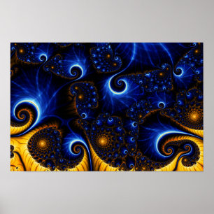 Abstract blauw Fractal Sky Canvas afdrukken Poster