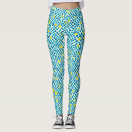 Abstract Blauw Geel Cirkel Stip Waterverf Patroon Leggings