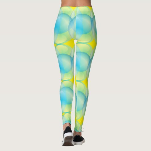 Abstract blauw geel cirkels zeepbellen patroon leggings (Achterkant)